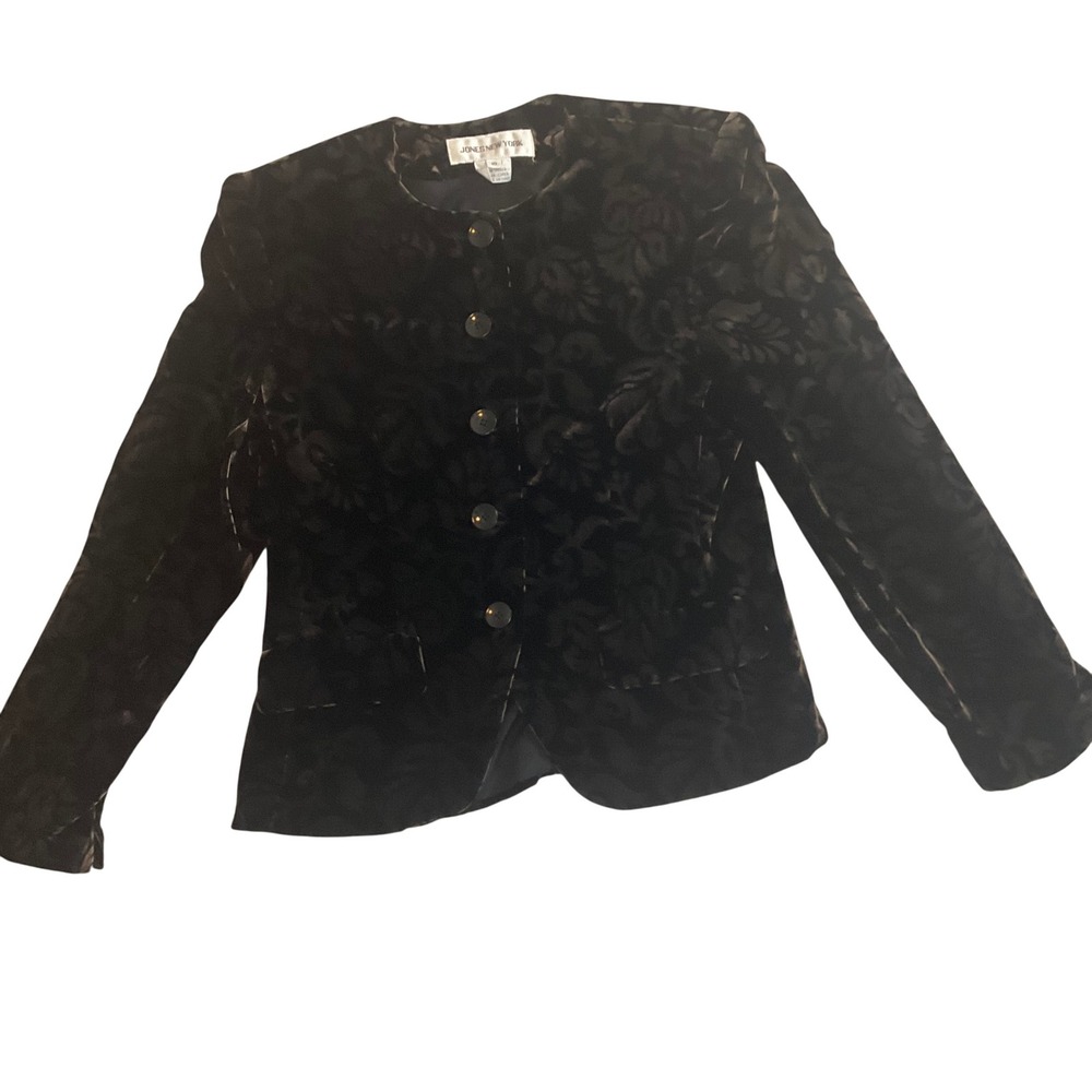 Jones New York Floral Velvet Blazer‎ Jacket Career Office Button Front Sz 10